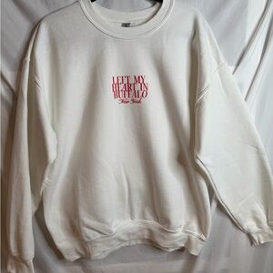 Left My Heart in Buffalo White Crewneck Sweater with Red Print